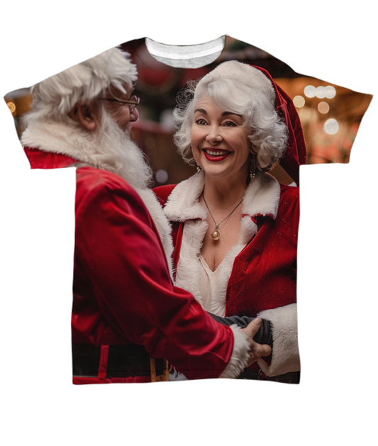 Santa’s Workshop Team Effort with Mrs. Claus All Over T-Shirt