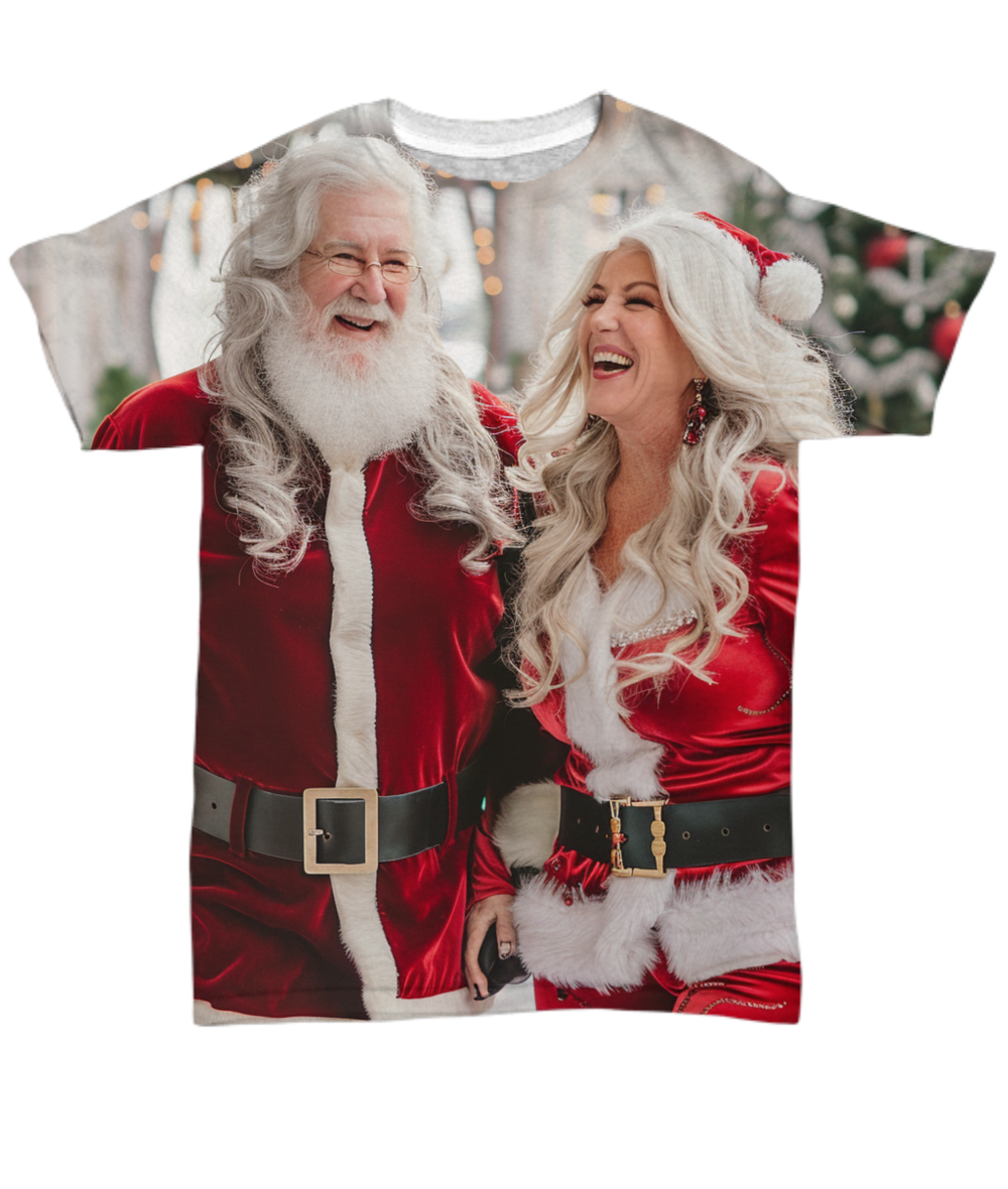 The Claus Couple’s Workshop Cheer All Over T-Shirt