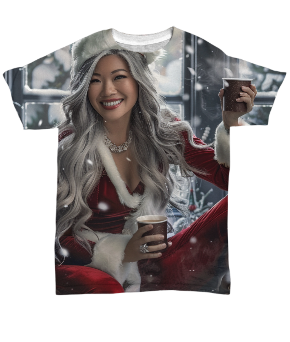 Mrs. Claus Brings Santa Hot Coco All Over T-Shirt